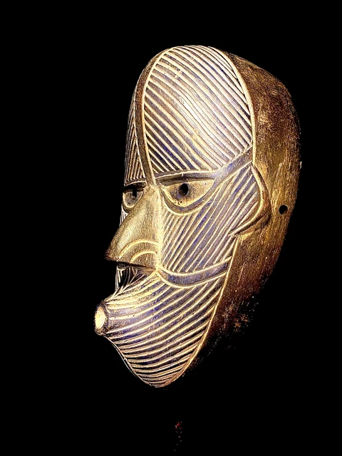 African Tribal Face Mask Wood Hand Carved Vintage Wall Hanging Songye Mask-5512
