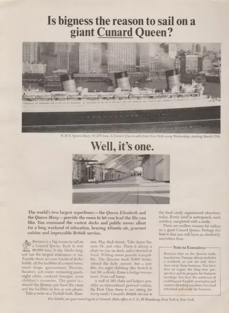 1965 Cunard Cruise Ship Lines - R.M.S. Queen Mary In New York - Print Ad Photo