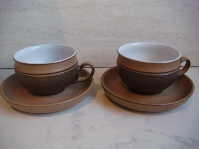 DENBY COTSWOLD 2 COFFEE/ TEA CUPS & 2 SAUCERS VINTAGE 70s