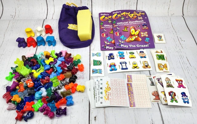 Huge Lot Over 100 Vintage GOGOs Crazy Bones w/ Stickers Books Bag Aliens Glitter