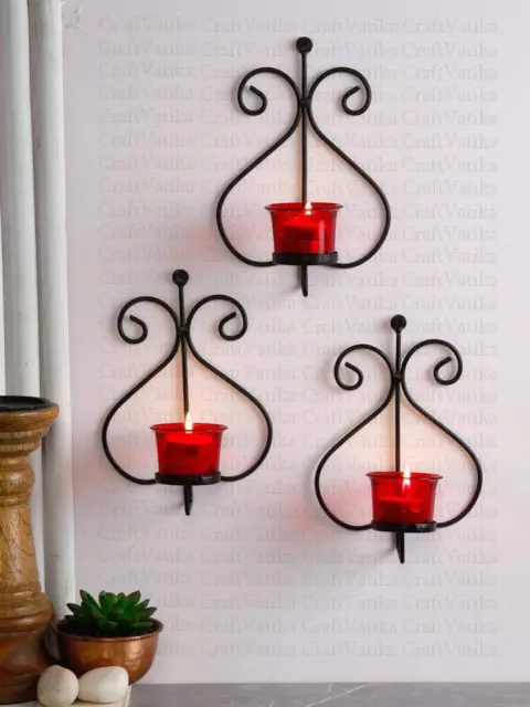 Collectible India Metal Candle Tealight Holder Wall Hanging For Home, 3 Pcs