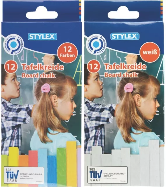 Stylex Tafelkreide Kreide 12 Stangen weiss oder farbig