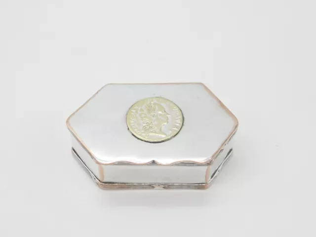 Early Sheffield Silver Plated Snuff Box with George II Novelty Coin c1750