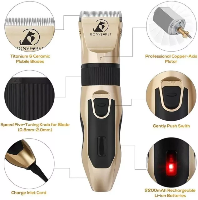 Pet Dog cordless electric grooming Clippers with 6 attachments comb and scissors
