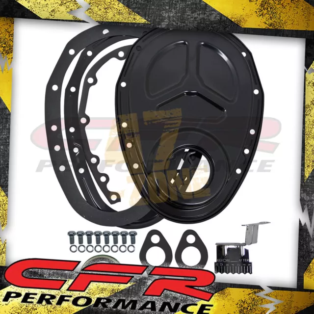 For 1955-65 Chevy Small Block Steel 2-Piece Timing Chain Cover Set - Edp Black