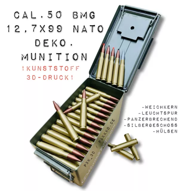 Deko Munition Cal.50 BMG 12,7x99 NATO Sniper KSK Sniper MG Kunststoff 3D-Druck