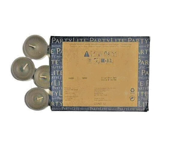 PARTYLITE 12 Silver Birch Bark Tealights One Dozen  RETIRED