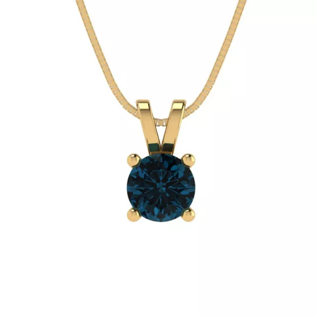 0.50 ct Round Cut Royal Blue Topaz Pendant Necklace 16" chain 14k Yellow Gold