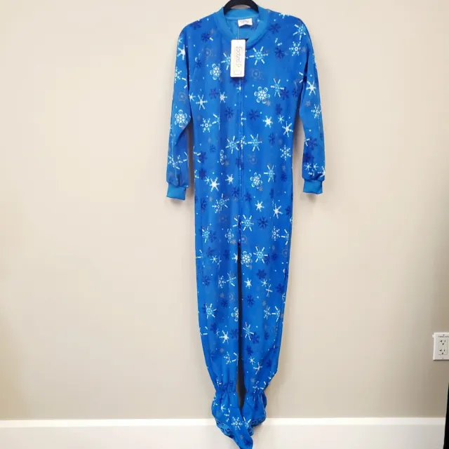 Unisex Size Small Footed Pajamas Adult Fleece Snow Flakes Print One Piece NWT