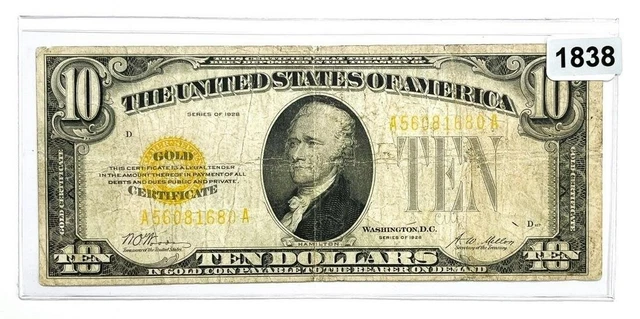 1928 $10 Ten Dollar Gold Certificate
