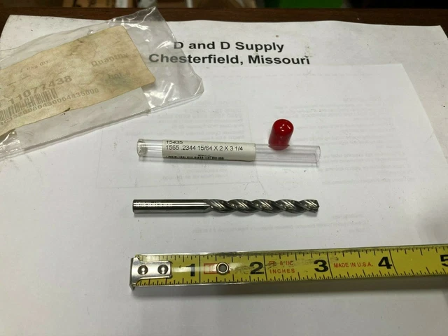 Fullerton 15435, 15/64" Solid Carbide Jobber Drill Bit, 130° Point, 3-Flute, USA