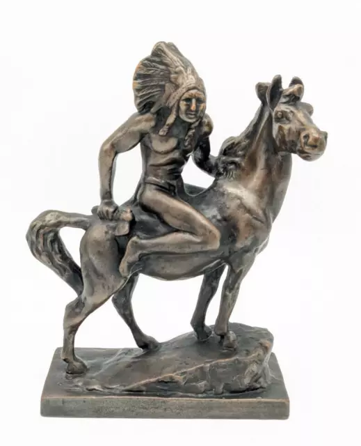 Beautiful Vintage Bronze Clad Sculpture of American Indian on Horse