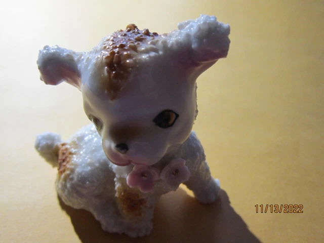 Pop corn Doggie Dog Animal figurine w pink flowers so cute Vintage Japan 3"