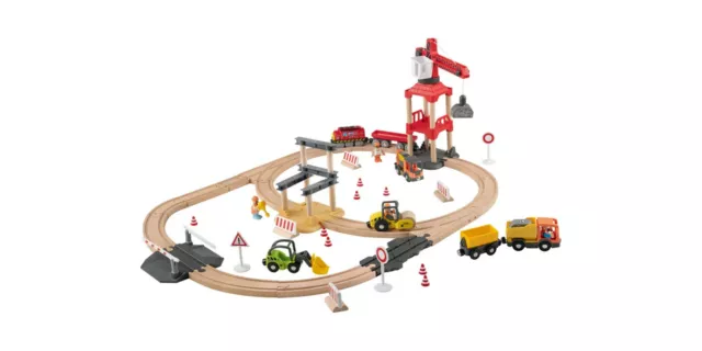 Playtive Holz-Eisenbahn-Set Baustelle, mit Buchenholz 59-teilig ab 3 Jahren