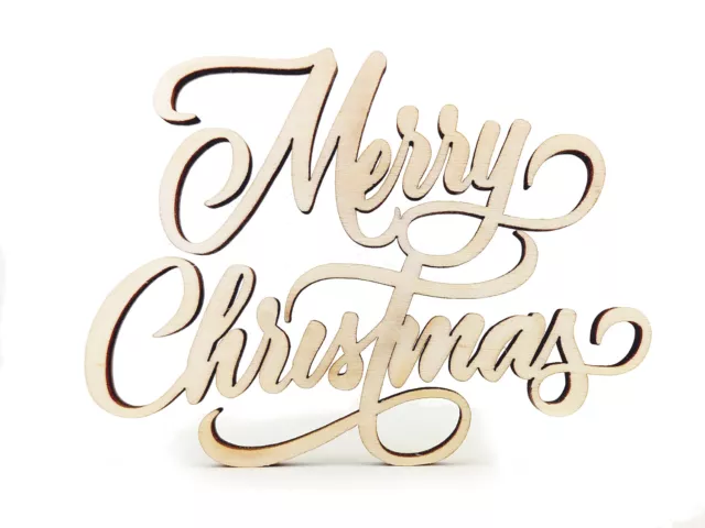 Merry Christmas Word Unfinished Wood Craft Cutouts Blank Shapes Pieces DIY Decor