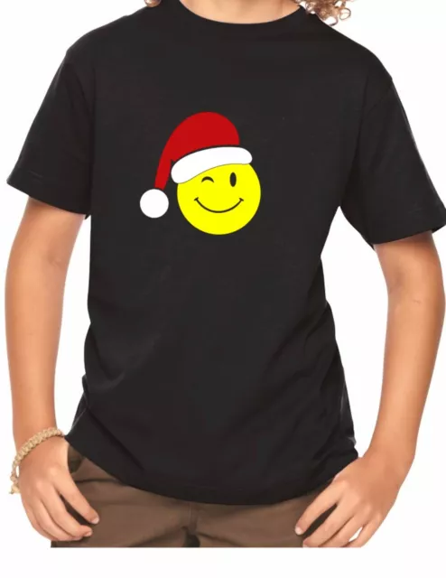 Youth Emoticon Santa T-Shirt Christmas Xmas Tee Gift Funny Emoji Shirt Boy Girl