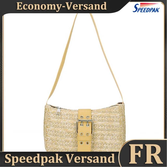 Women Straw Handbag Mini Holiday Beach Totes Woven PU Shoulder Bag (Yellow) Hot