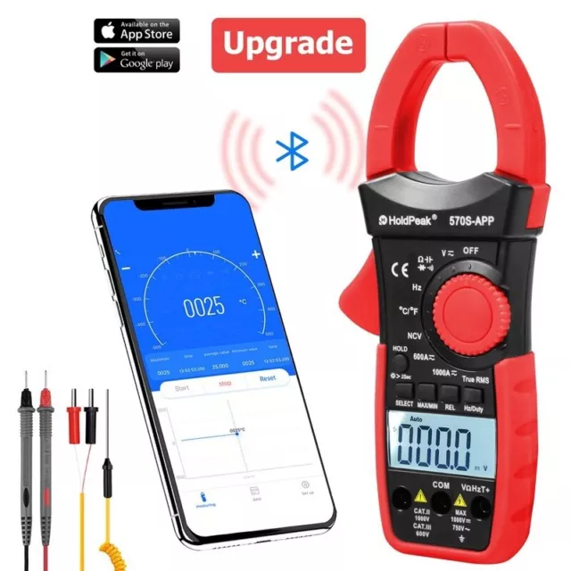 HoldPeak Digital Clamp Meter 6000 Count AC/DC Volt Bluetooth TRMS Multimeter UK