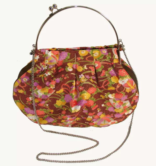 Handbags - Japanese Silk Kimono - Large: Orange Floral Handbag
