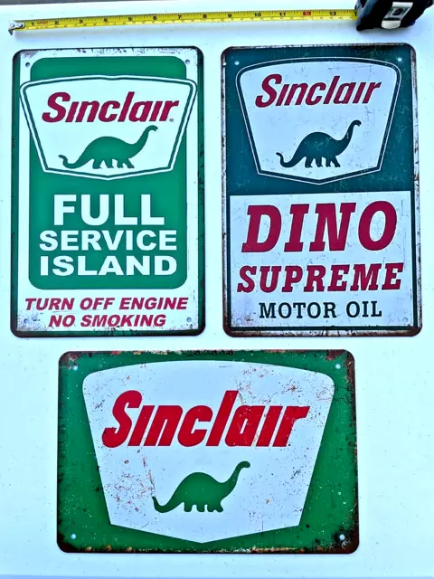 Sinclair Tin Sign Dino Supreme Gasonline Lube Motor Oil Logo Man Cave Garage Art