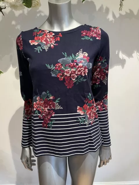 JOULES Harbour Top Size 10 Navy Floral Stripe Jersey Cotton NEW FREEPOST OC48