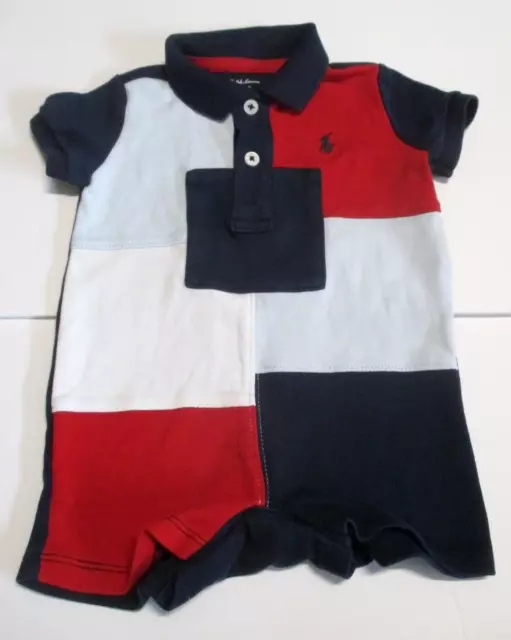 Infant Boys Ralph Lauren Red White Blue Patchwork Shortall Outfit Size 3 Months