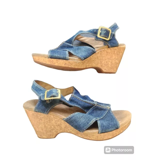CLARKS VINTAGE Y2K denim wedge sandals womens 8M blue high heels shoe ...