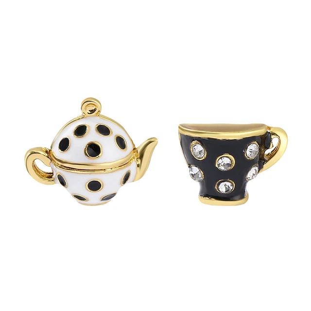 Collar Taza de Té Blanco Negro Pendientes Suéter Cadena Aleación Joyería Accesorios