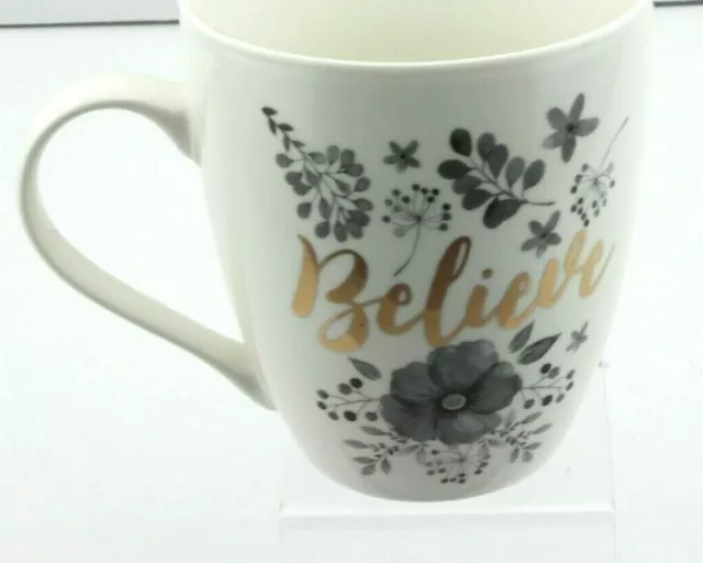 Pfaltzgraff BELIEVE Ceramic Mug Grey floral design