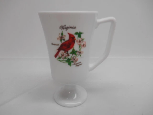 Old Vtg MILK GLASS VIRGINIA COFFEE CUP MUG PEDESTAL TRAVEL SOUVENIR Decorative