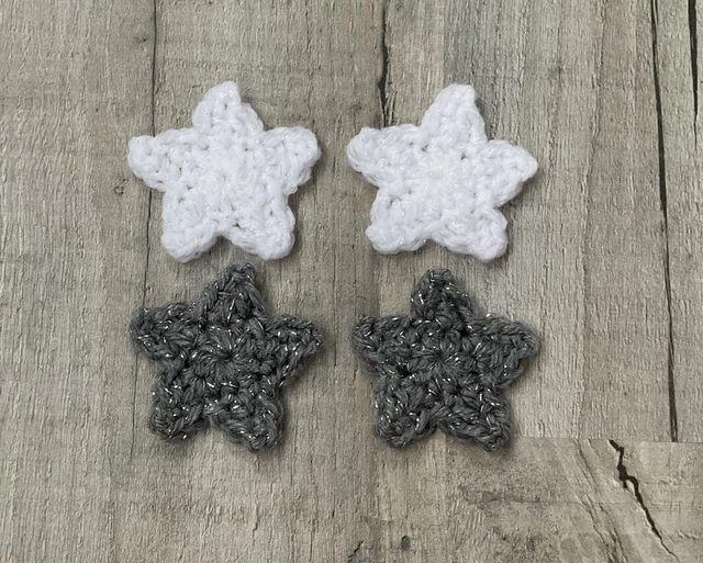 4 x Handmade Crochet Silver & White Star Applique,Embellishment,Motif,Sewing
