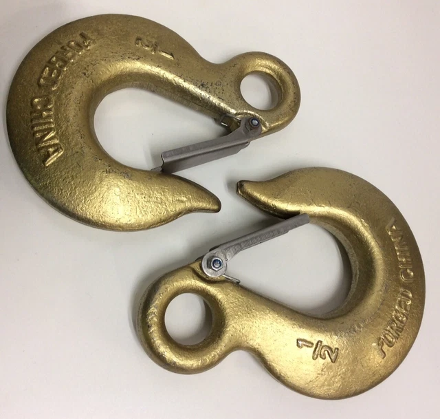 Eye Slip Hook High Test 1/2”W/Latch WLL 9200 Lb Chain Winch 2/Pack Carbon Steel