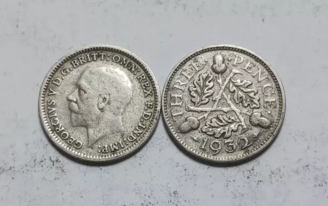 1932 Great Britain Silver 3 Pence Coin - Vintage British Threepence - George V 2