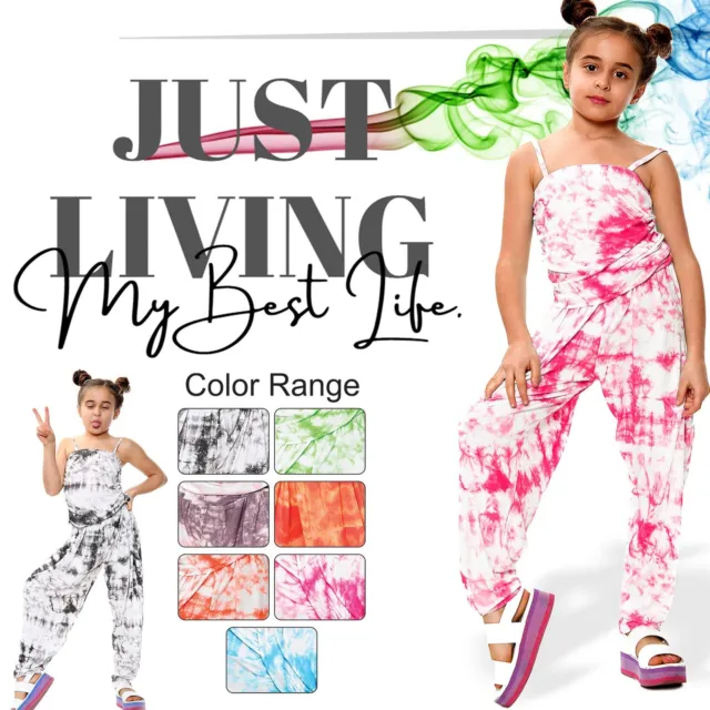 Kids Girls Jumpsuit Tie Dye Print Trendy Fahsion Playsuit All In One Jumpsuits