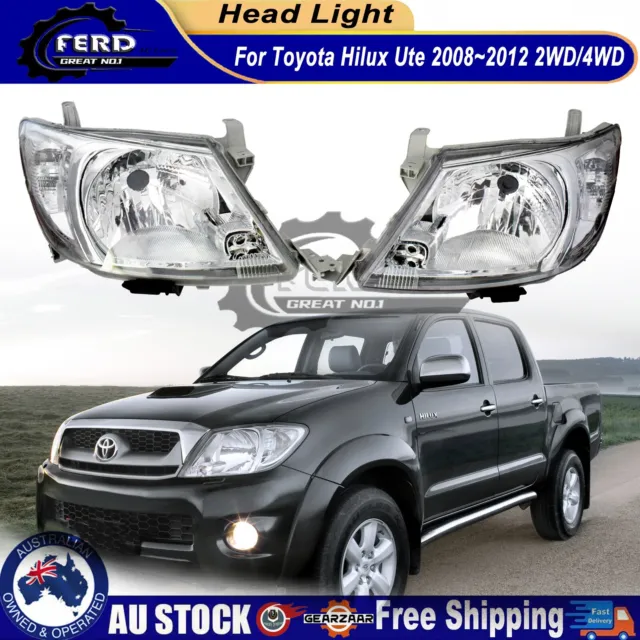 Pair Set LH + RH Head Light  Lamp For Toyota Hilux Ute 2008~2012 2WD/4WD Car