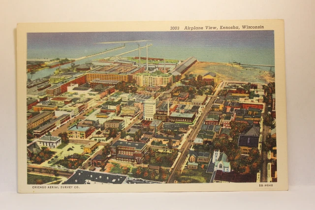 Postcard Airplane View Chicago Aerial Survey Co. 3003 Kenosha WI Q24