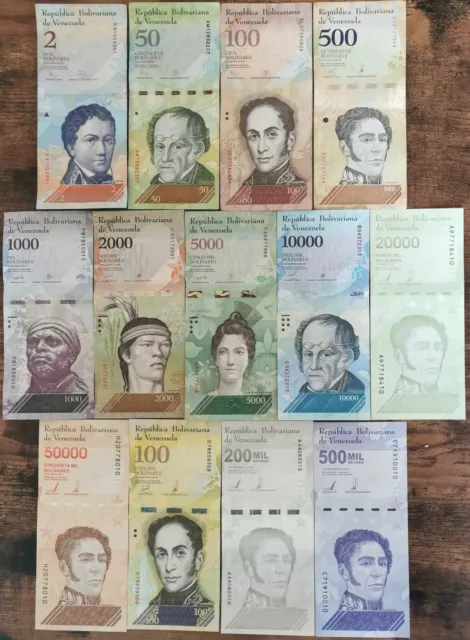 Lot 13 billets VENEZUELA de 2 à 500.000 bolivares