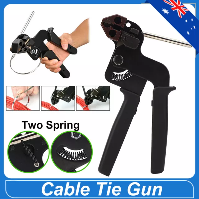 Stainless Steel Cable Tie Gun Heavy Duty Fasten Pliers Crimper Tensioner Cutter