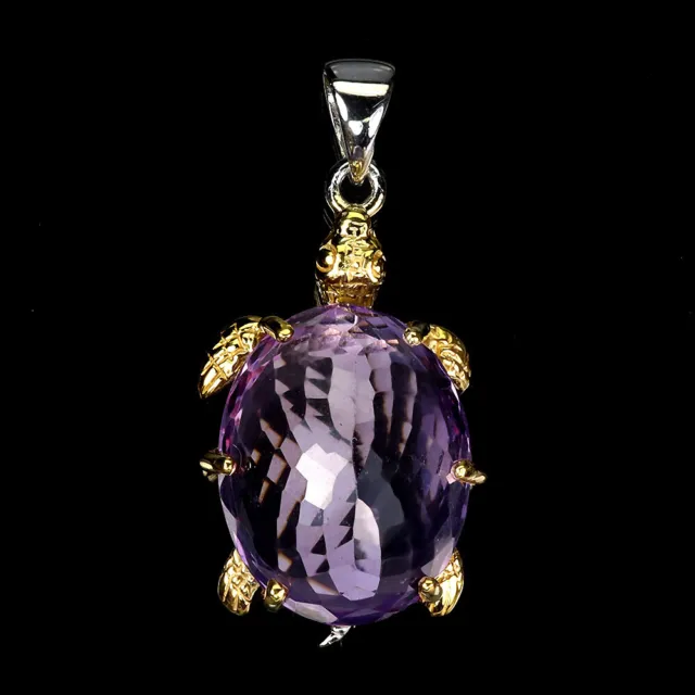 Handgemacht Oval Amethyst 24ct Edelstein 925 Sterlingsilber Turtle Anhänger