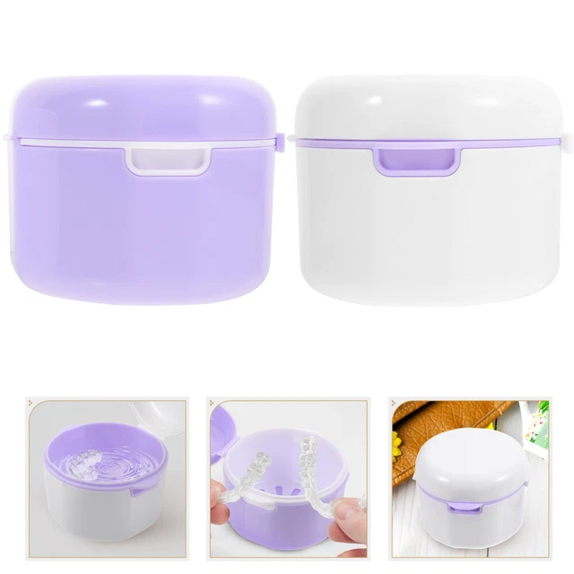 2 piezas Soporte para dientes postizos Caja Almacenamiento Tapas Cubierta