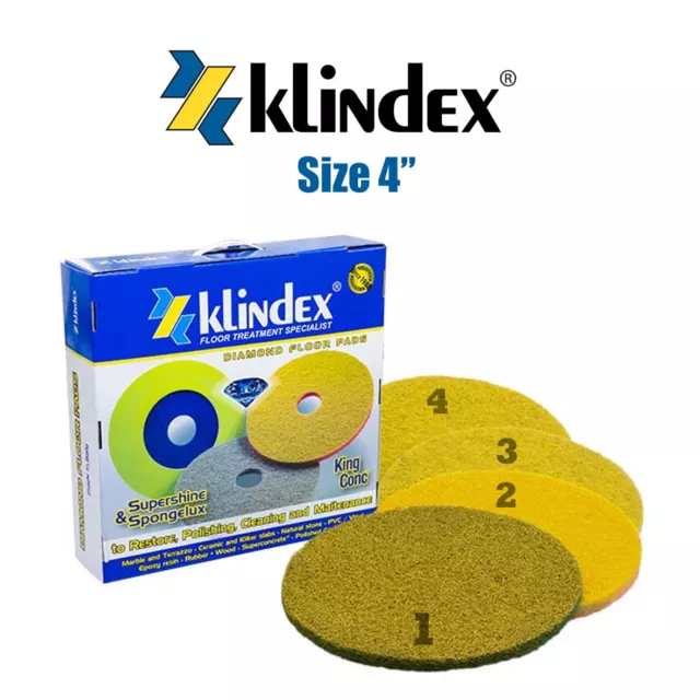 Klindex Diamond Floor Pad System Set Supershine Soft 1, 2, 3 & 4 Pads - 4"/10cm