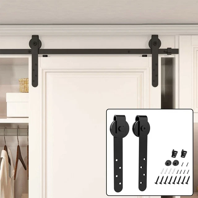 Sliding Rail Barn Door Hardware Steel Roller Closet Track System Home Kits Black