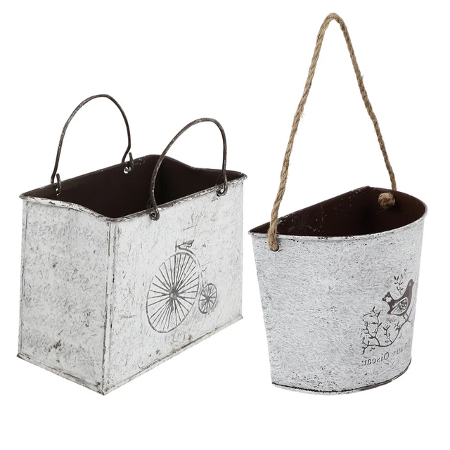 2Pcs Metall Pflanzer Eisen Blumentopf Garten Container Box Sukkulenten Eimer