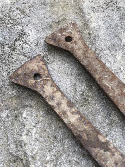 Antique Strap Hinges Pair Hand-Forged Iron 18" original 1900s Barn Gate Rare tip