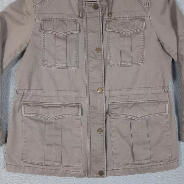 Lucky Brand Jacket Women's L/XL? Brown Military Full Zip Snap Adjustable Waist 3