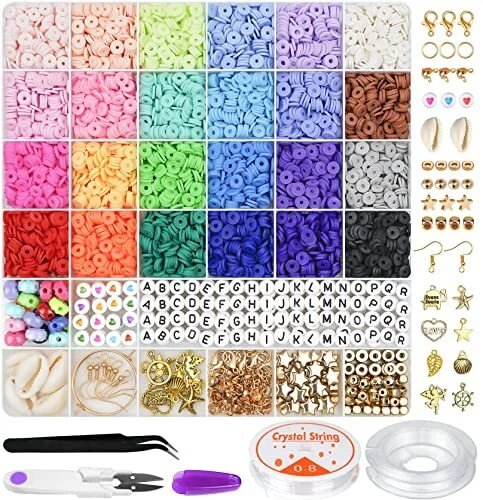 24 Color Clay Beads & Pendant Charms For Bracelet Making Kit
