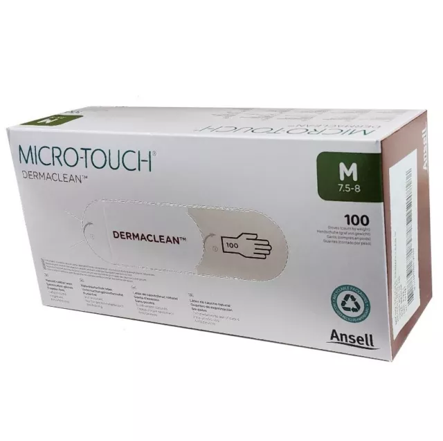 *100-Gloves* Ansell Micro-Touch Dermaclean PF Exam Gloves Latex Medium 3182-1