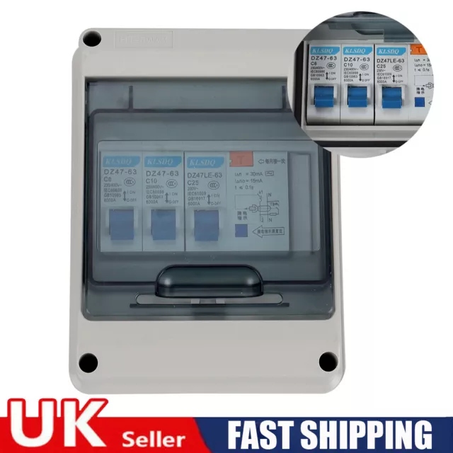 5 Way Garage IP65 Weatherproof Consumer Unit Enclosure 25A 30mA RCD MCB Fuse Box