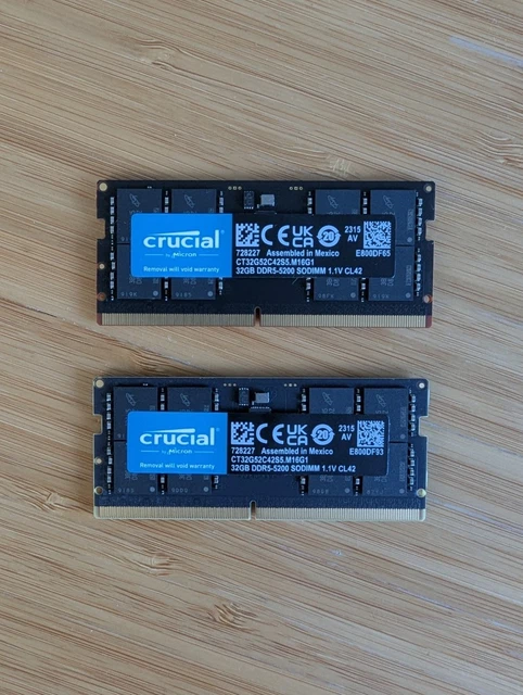 CRUCIAL CT32G56C46S5 DDR5 64GB (2x32GB) 5200MHz Laptop RAM Stick $520. ...