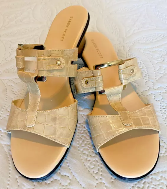 Karen Scott Eleanor Womens NEW Size 7M Embellished Beige 2 Strap Slide Sandals